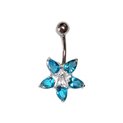 Srebrny kolczyk do pępka kwiatek niebieskie płatki pr 0,925