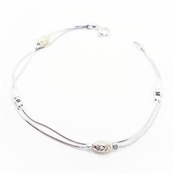 Srebrna bransoletka z pozłacanymi fasolkami zdobionymi na podwójnym łańcuszku Snake pr 0,925