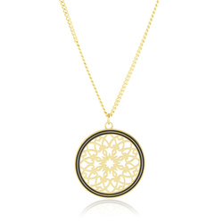 Naszyjnik stal chirurgiczna ażurowa mandala z obwódką pozłacany 18k złotem
