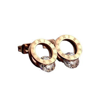 Kolczyki stal chirurgiczna cyrkonia zegar pozłacane 18k złotem