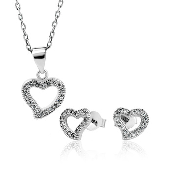 Srebrny komplet przepieknz zawieszka i kolczyki - serca