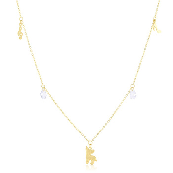 Naszyjnik stal chirurgiczna buldog nutka klucz wiolinowy pozłacany 18k złotem