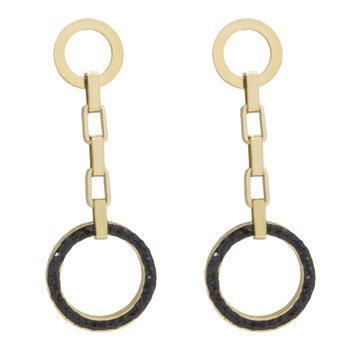 Kolczyki stal chirurgiczna pozłacane kółka wypełnione czarnymi cyrkoniami 18k złotem