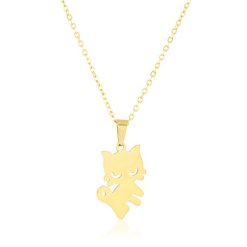 Naszyjnik stal chirurgiczna kotek z ażurowymi oczami pozłacany 18k złotem