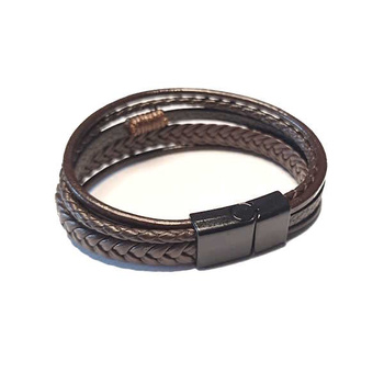 Bransoletka męska rzemyki, czarno-brązowa, magnes