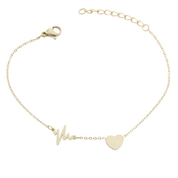 Bransoletka stal chirurgiczna linia życia i serce pozłacana 18k złotem