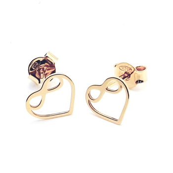 Srebrne kolczyki serce i nieskończoność pozłacane 18k złotem