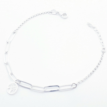 Srebrna bransoletka ażurowe drzewko szczęścia łańcuszek z podłużnymi ogniwami pr 0,925