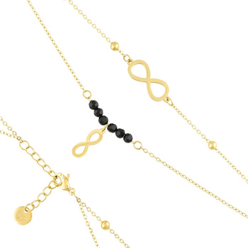 Bransoletka stal chirurgiczna nieskończoność czarne kamyczki i złote kulki