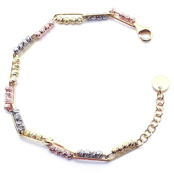 Srebrna bransoletka trójkolorowa z dużymi ogniwami i dodatkami pozłacana 18k złotem