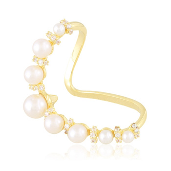 Kolczyk nausznica stal chirurgiczna perełki i cyrkonie pozłacana 18k złotem