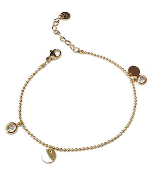 Bransoletka Golden Dots stal chirurgiczna z cyrkoniami i zawieszkami pozłacana 18k złotem