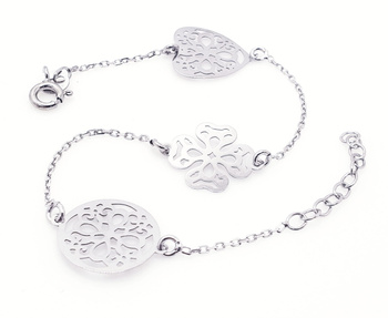 Srebrna bransoletka ażurowy okrąg, serce i czterolistna koniczynka pr 0,925