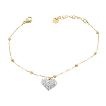 Bransoletka stal chirurgiczna motyw serce wypełnione cyrkoniami pozłacana 18k złotem