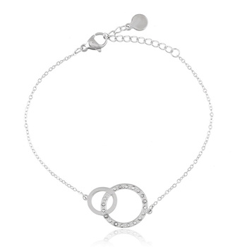 Bransoletka stal chirurgiczna dwa przewleczone kółka duże wypełnione cyrkoniami