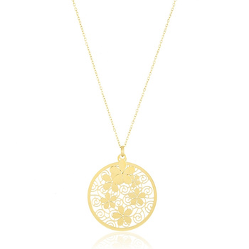 Naszyjnik stal chirurgiczna ażurowe kółko z kwiatkami pozłacany 18k złotem