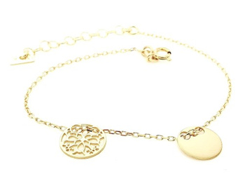 Srebrna bransoletka dwa kółka ażurowe i pełne pozłacana 18k złotem