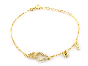 Srebrna pozłacana bransoletka dwa serca nieskończoność pr 0,925