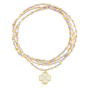 Bransoletka stal chirurgiczna, poczwórna, koniczynka i cyrkonie pozłacana 18k złotem