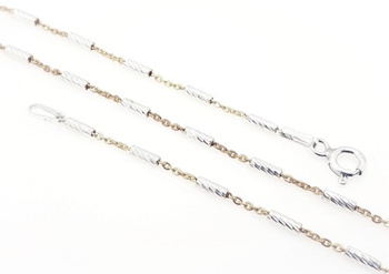 Srebrny łańcuszek z elementami rurek dwukolorowy srebrny i elementy powlekane 18k złotem