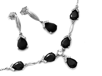 Srebrny komplet naszyjnik i kolczyki, czarne cyrkonie pr.0,925