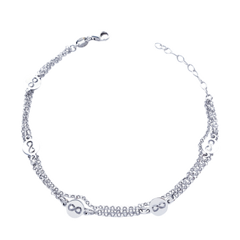 Srebrna bransoletka medaliki nieskończoność, potrójny łańcuszek regulowana pr 0,925