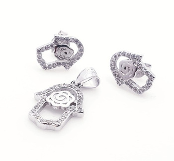 Srebrny komplet zawieszka i kolczyki dłoń Fatimy pr 0,925