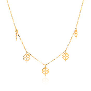 Bogato zdobiony złoty naszyjnik celebrytka z koniczynkami