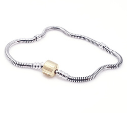 Srebrna bransoletka modułowa oksydowana beczółka pozłacana gładka pr 0,925 17 cm