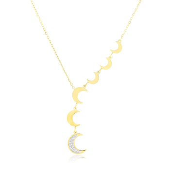 Naszyjnik stal chirurgiczna księżyc cyrkonie pozłacany 18k złotem
