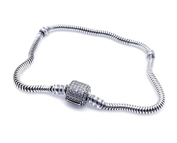 Srebrna bransoletka modułowa beczółka z cyrkoniami pr 0,925 17 cm