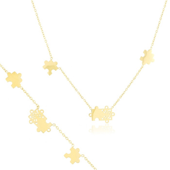 Komplet naszyjnik i bransoletka ze stali chirurgicznej puzzle pozłacane 18k złotem