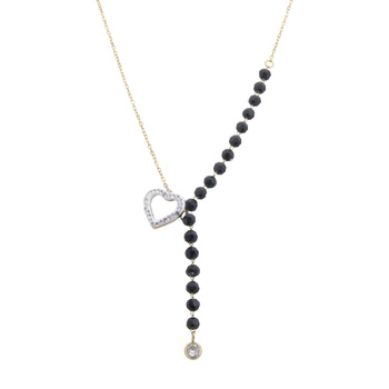 Naszyjnik stal chirurgiczna z czarnymi kamieniami i cyrkoniami pozłacany 18k złotem