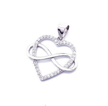 Srebrna zawieszka nieskończoność wpleciona w serce z cyrkoniami pr 0,925