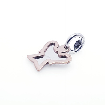 Srebrna dwukolorowa zawieszka ażurowa pozłacany aniołek i pełny srebrny aniołek