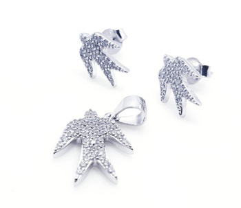 Srebrny komplet zawieszka i kolczyki jaskółki w locie pr 0,925