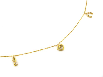 Srebrny naszyjnik serca, podkowy i nieskończoność pr.0,925 pozłacany 18k złotem