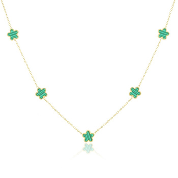 Naszyjnik stal chirurgiczna kwiatki z kamieniami w paski pozłacany 18k złotem