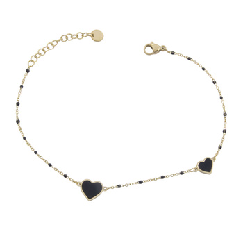Bransoletka stal chirurgiczna czarne serduszka pozłacana 18k złotem