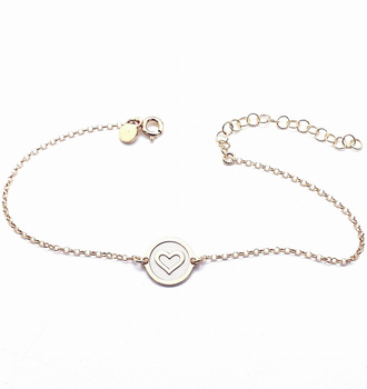 Srebrna bransoletka z medalikiem serce pozłacana regulowana pr 0,925