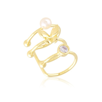 Kolczyk nausznica stal chirurgiczna motylek perełka szkiełko pozłacany 18k złotem