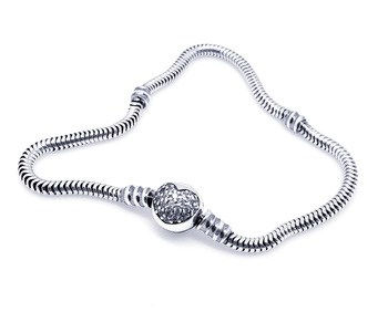 Srebrna bransoletka modułowa serce z cyrkoniami w kulce pr 0,925 17 cm