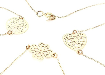 Srebrny naszyjnik ażurowe serce koniczyna i koło pozłacany 18k złotem