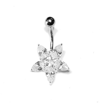 Srebrny kolczyk do pępka kwiatek biały pr 0,925