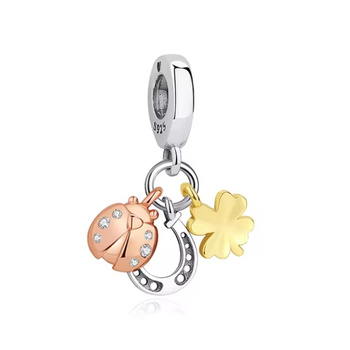 Srebrna zawieszka charms podkowa, biedronka, koniczynka do bransoletki modułowej pr.925