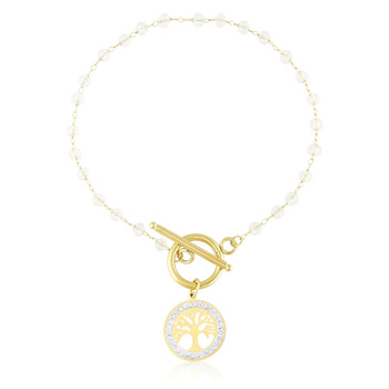 Bransoletka stal chirurgiczna drzewko szczęścia dwukolorowe ażurowe srebrno-złote