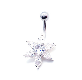 Srebrny kolczyk do pępka kwiatek sześciopłatkowy biały 0,925