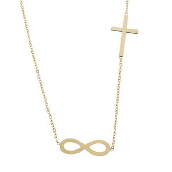 Naszyjnik stal chirurgiczna krzyżyk i nieskończoność pozłacany 18k złotem