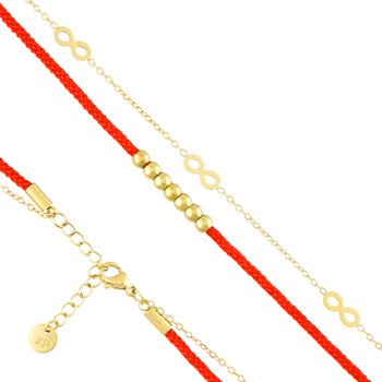 Bransoletka stal chirurgiczna nieskończoność kulki sznurek i łańcuszek pozłacana