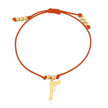 Bransoletka sznurkowa stal chirurgiczna pistolet pozłacany 18k złotem